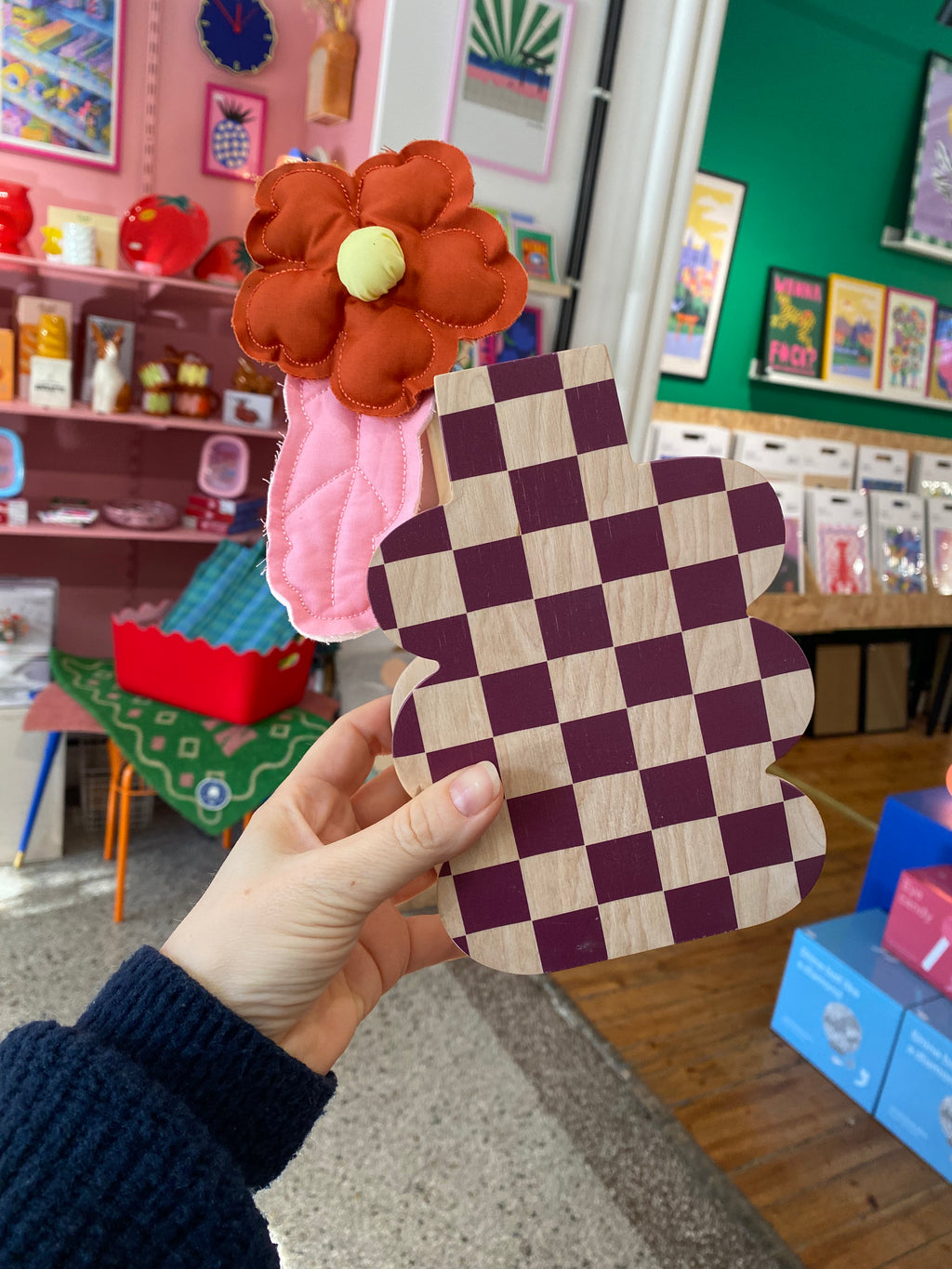 Vase en bois MILIN damier bordeaux