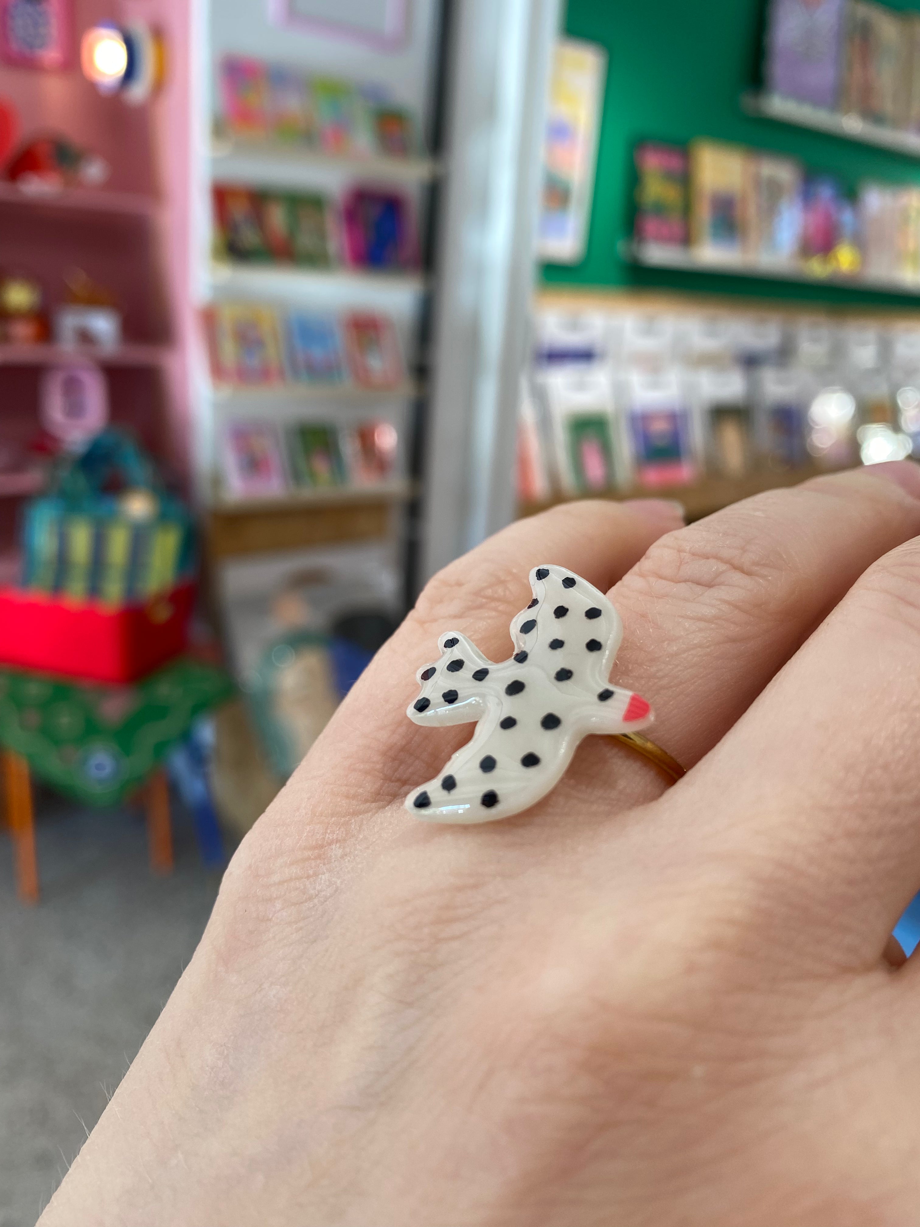 Bague réglable oiseaux à pois